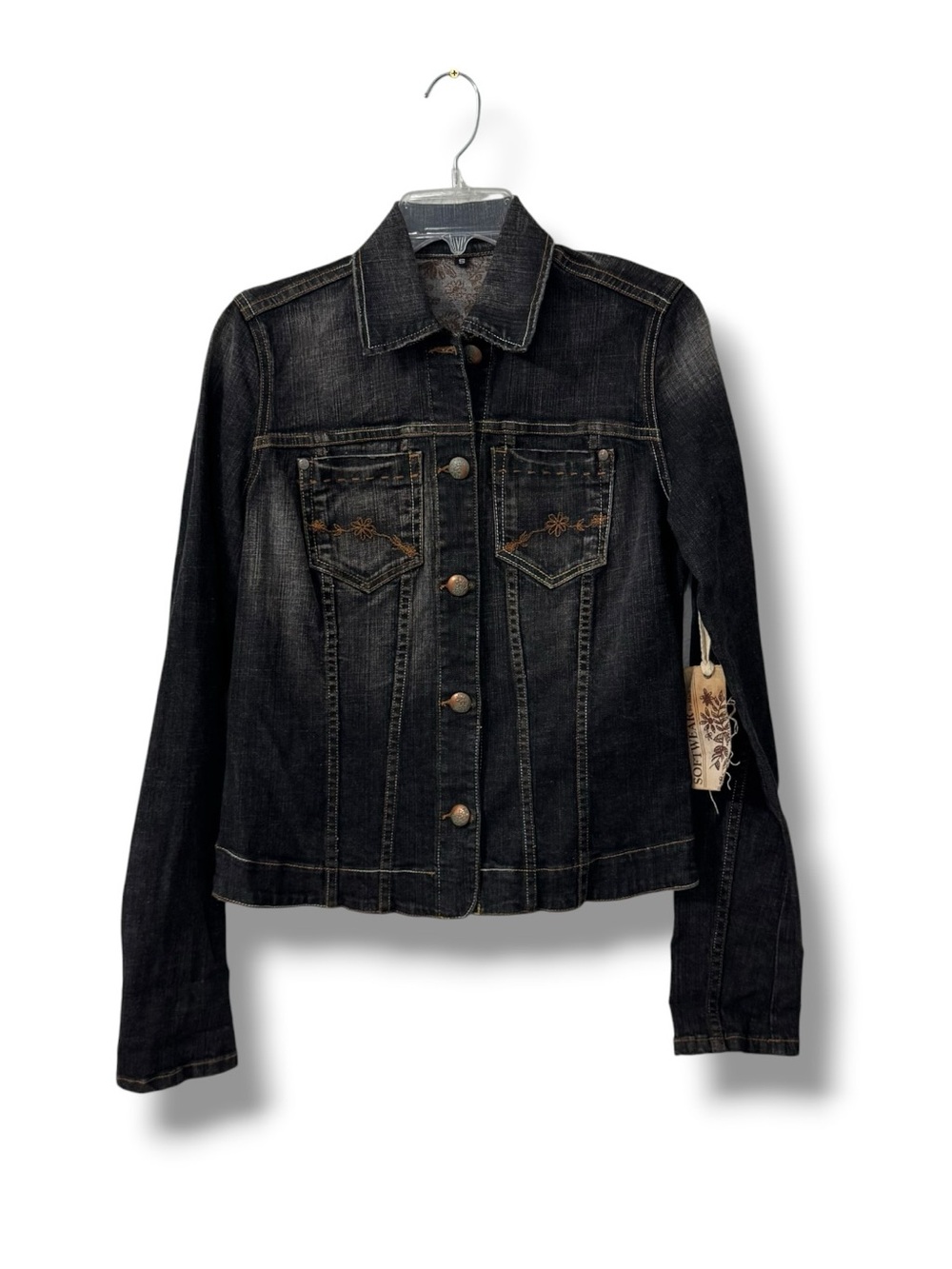 Softwear Mark Singer Denim Jacket S Floral Embroidered Dark Wash Casual Chic